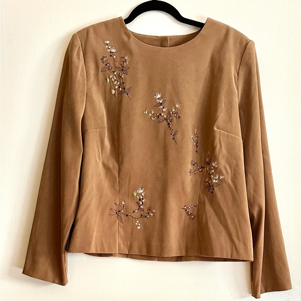 Embroidered Tan Women's Long Sleeve Top 14